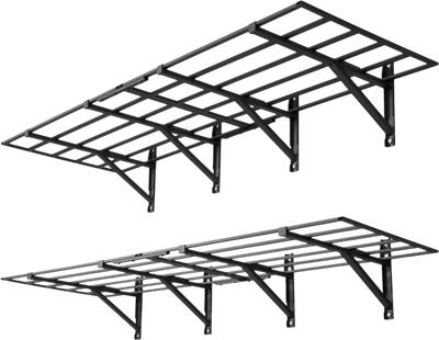 VEVOR 2-Tier Heavy Duty Wall Garage Shelving, 4 Pack 2 x 3 ft Steel Wall Mounted Shelving Unit, 24 x 72 Inch Per Shelf Floating Storage Metal Rack for Garage, 1600 lbs Total Weight Capacity, Black