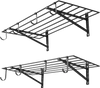 VEVOR 2-Tier Heavy Duty Wall Garage Shelving, 2 x 4 ft Steel Wall Mounted Shelving Unit with Hooks, 24 x 48 Inch Per Shelf Floating Storage Metal Rack for Garage, 520 lbs Total Weight Capacity, Black