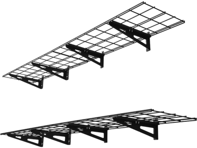 VEVOR 2-Tier Heavy Duty Wall Garage Shelving, 4 Pack 1 x 3 ft Steel Wall Mounted Shelving Unit, 12 x 72 Inch Per Shelf Floating Storage Metal Rack for Garage with 600 lbs Total Weight Capacity, Black