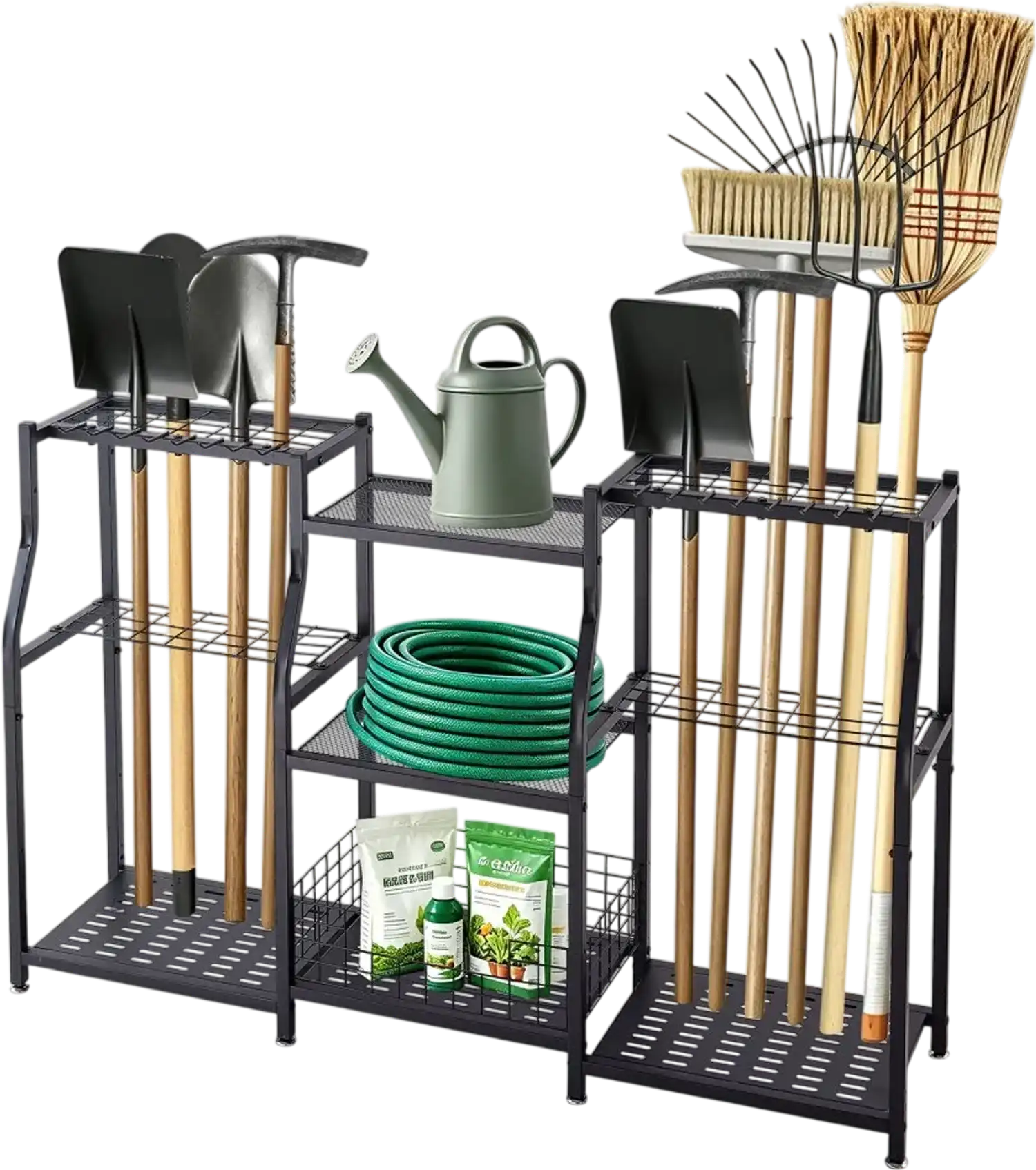 Vevor Garden Tool Organizer 3-Tier Heavy-Duty Steel Storage Rack with Hooks Black New