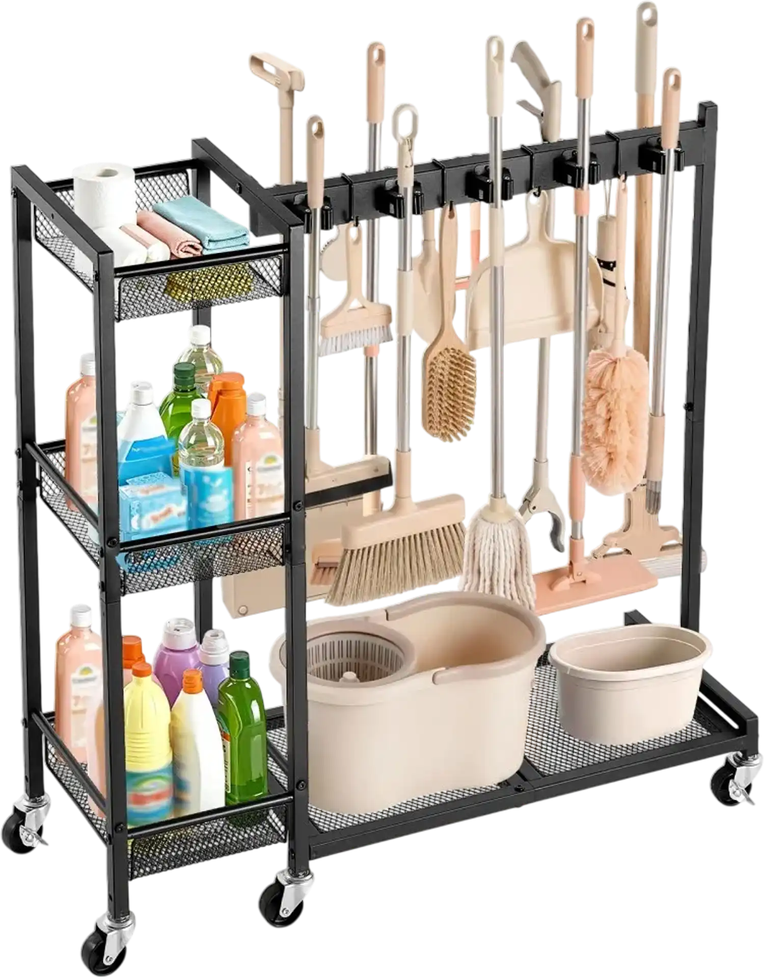 Vevor Cleaning Cart Broom Holder with Supplies Organizer New