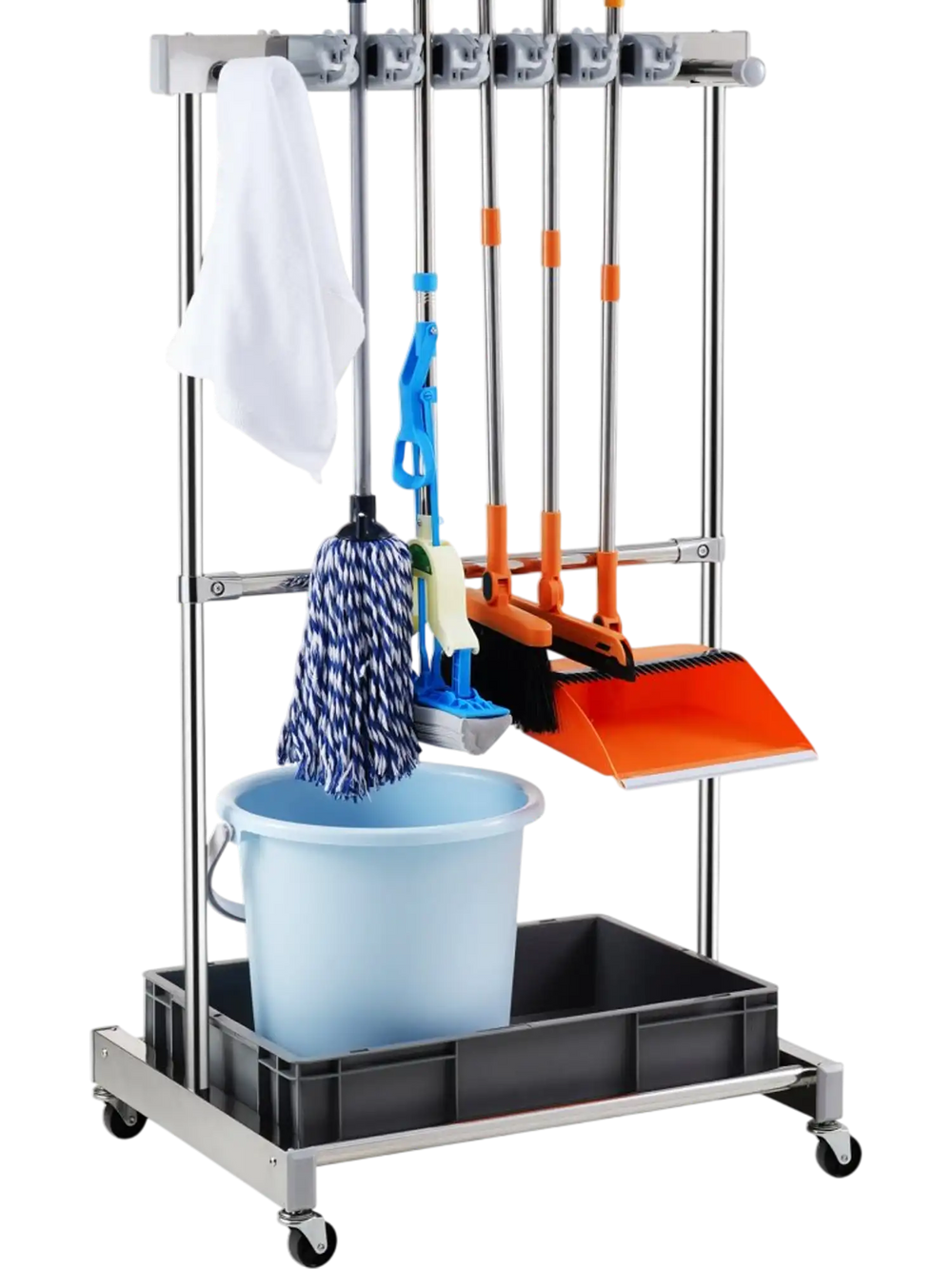 VEVOR Garden Tool Organizer, 10 Slots with Hooks, Yard Tool Tower Rack with Wheels for Garage Organization and Storage, Hold Long-Handled Tool/Rake/Broom, Metal Tool Stand Holder for Shed, Outdoor