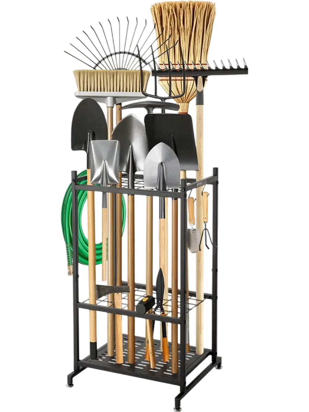 VEVOR Garden Tool Organizer, 35 Slots with Hooks, Metal Garage Storage Rack, for Rakes/Shovels/Brooms, Yard Utility Tool Holder for Shed/Outdoor/Lawn Organization, Heavy-Duty Steel, Freestanding,Black