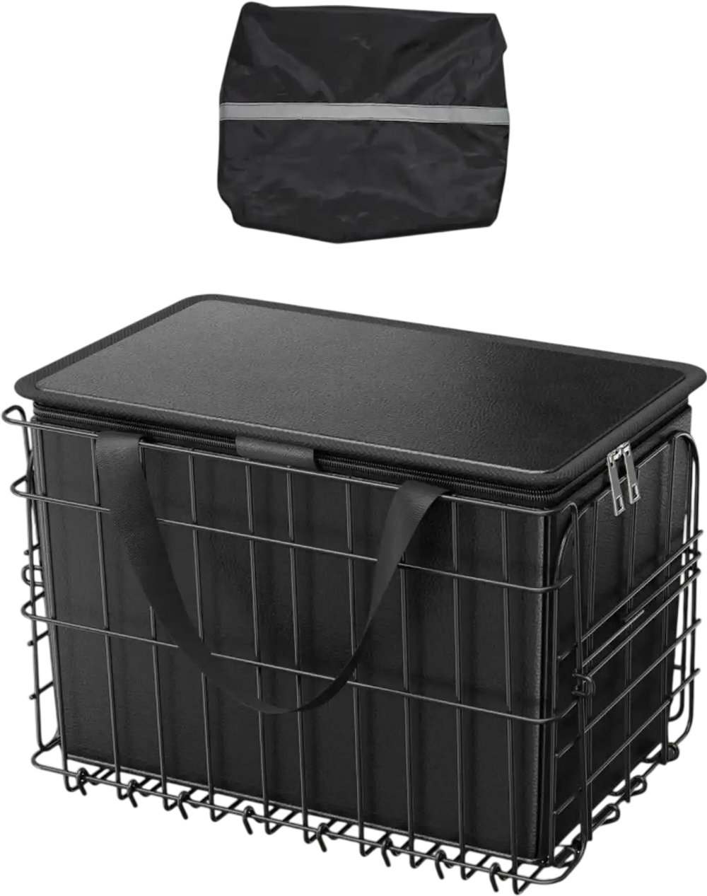 VEVOR Rear Bike Basket, Folding Wire Bicycle Basket with Cargo Net, Removable Liner Bag & Waterproof Cover, Quick Release Design Bike Basket for Adult Women/Men Carrying Dogs Pets Fruit & Grocery