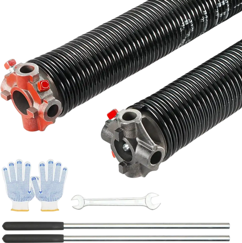 VEVOR Garage Door Torsion Springs, Pair of 0.218 x 2 x 24inch, Garage Door Springs with Non-Slip Winding Bars, 16000 Cycles, Gloves and Mounting Wrench, Electrophoresis Coated for Replacement