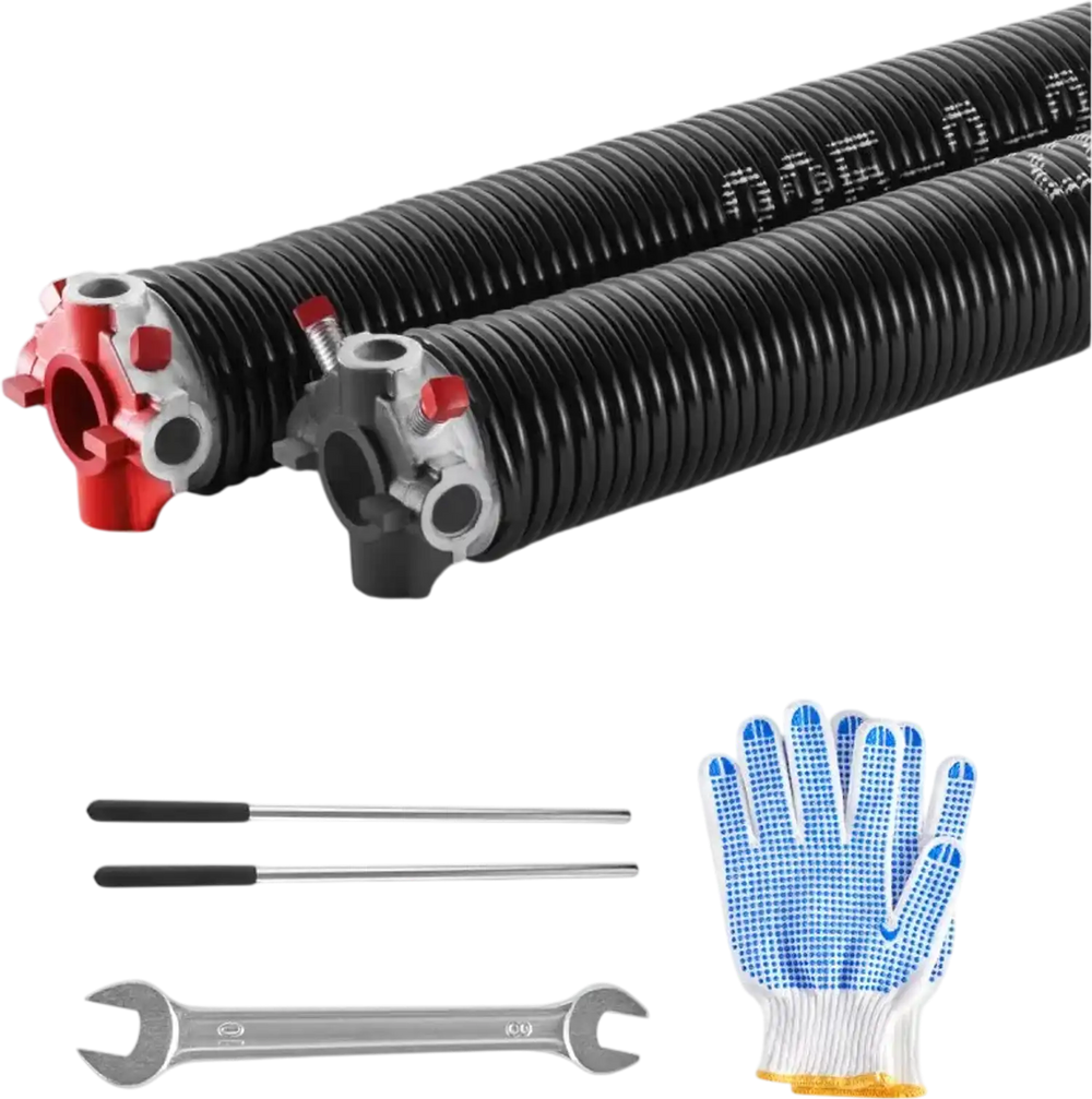 VEVOR Garage Door Torsion Springs, Pair of 0.225 x 2 x 24 in, 16000 Cycles, Electrophoresis Black Coated for Replacement, Garage Door Springs with Non-Slip Winding Bars, Gloves and Mounting Wrench