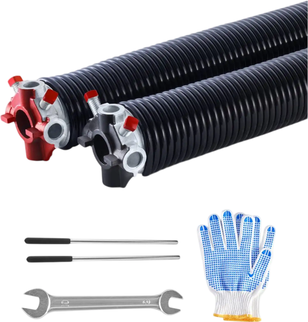 VEVOR Garage Door Torsion Springs, Pair of 0.250 x 2 x 35 in, 16000 Cycles, Electrophoresis Black Coated for Replacement, Garage Door Springs with Non-Slip Winding Bars, Gloves and Mounting Wrench