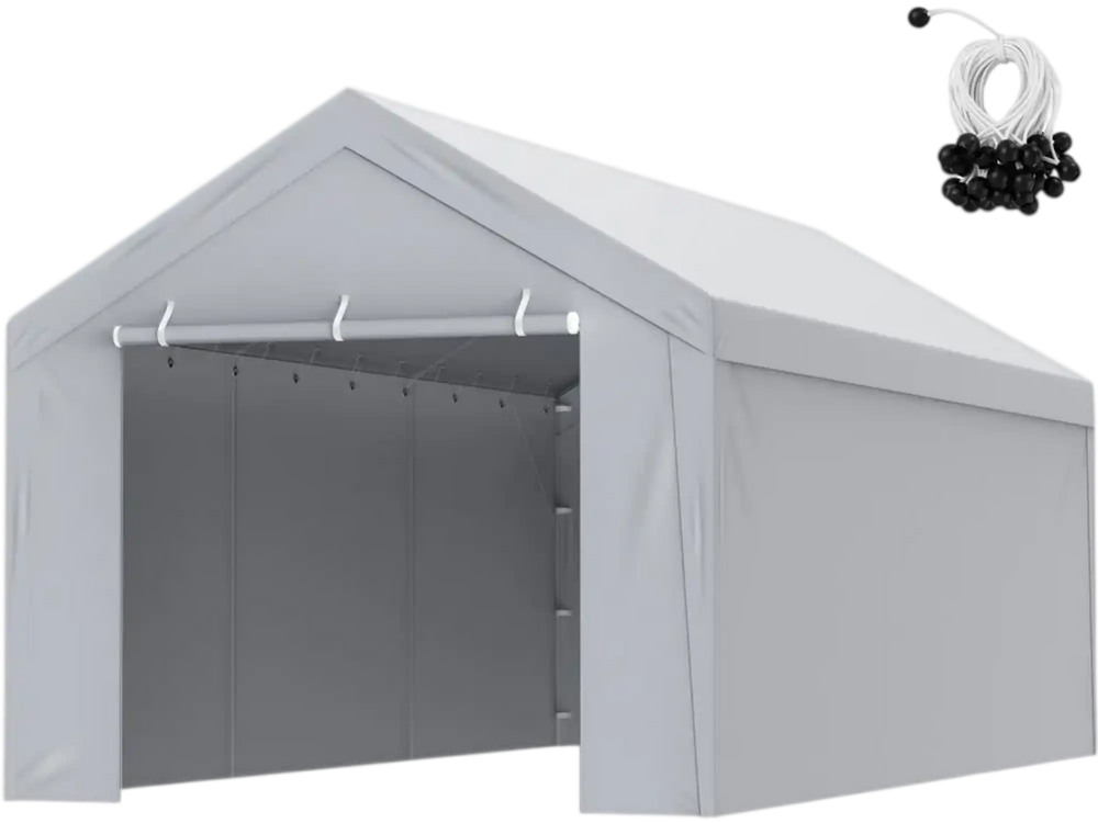 VEVOR Carport Replacement Canopy Cover Top + Side Wall 10 x 20 ft, Garage Tent Shelter Tarp Heavy-Duty Waterproof & UV Protected, Easy Installation with Ball Bungees,Grey (Frame Not Included)