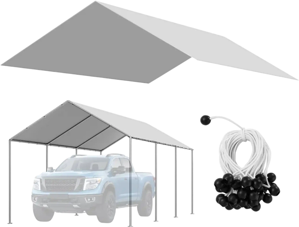 Vevor Carport Replacement Canopy 10' x 20' Waterproof UV-Resistant Grey Cover New
