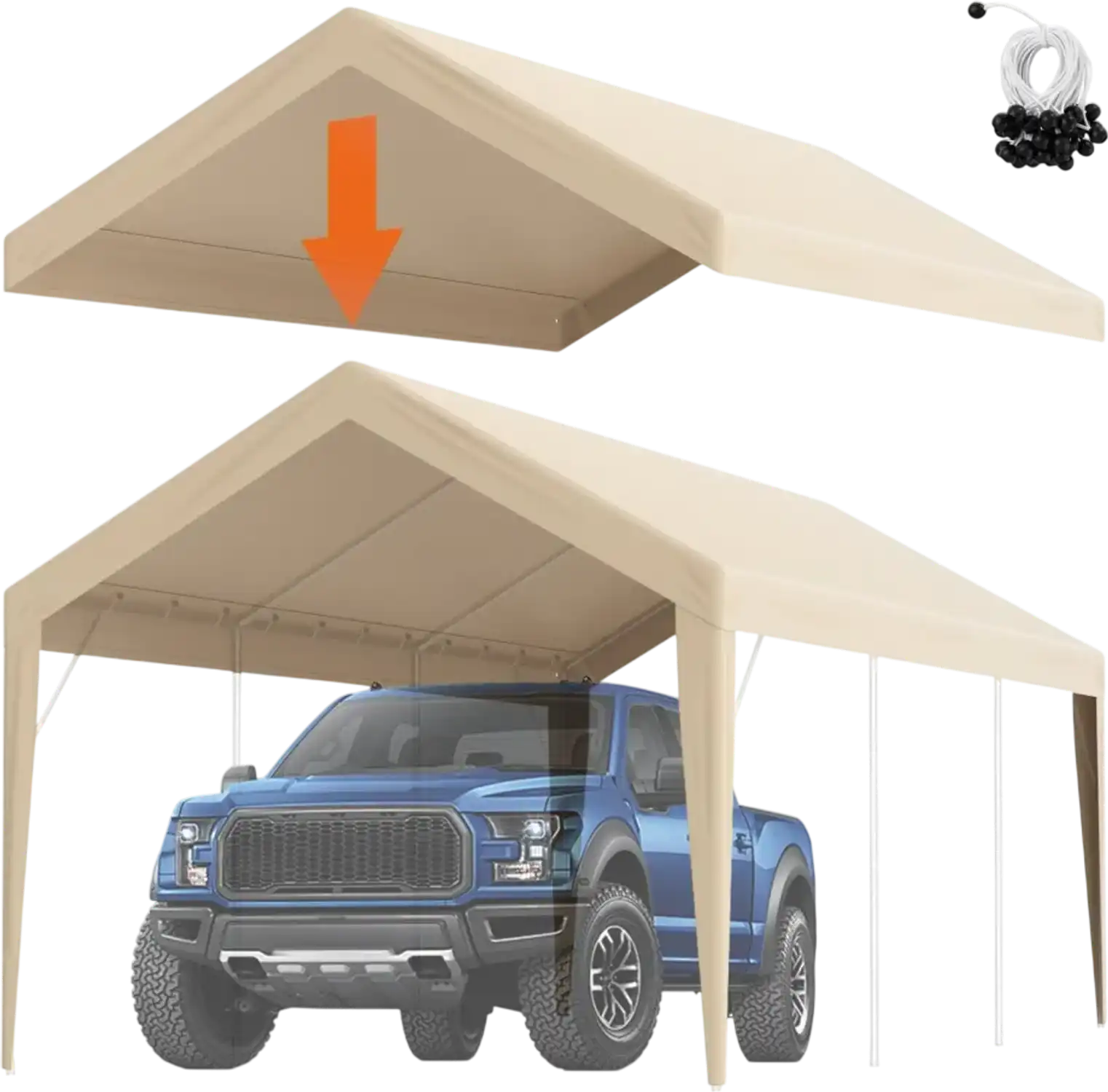 Vevor Carport Replacement Canopy Cover 10' x 20' Beige Heavy-Duty Waterproof UV-Protected Top New