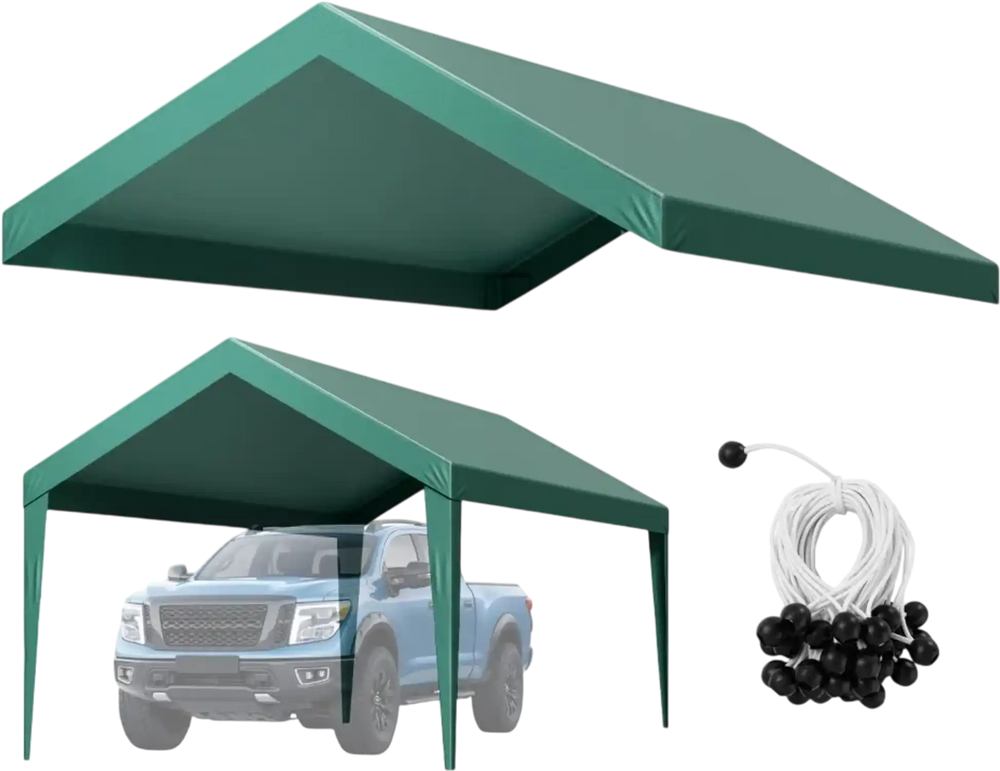 VEVOR Carport Replacement Canopy, 10 x 20 ft Potable Garage Tent Top Tarp, UV-Resistant & Waterproof Car Shelter Tarp, Heavy Duty Car Port Cover with Ball Buggees, Dark Green, Frame Not Included