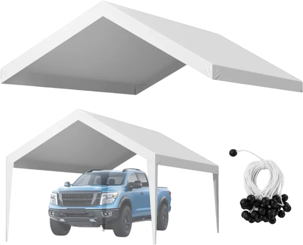 VEVOR Carport Replacement Canopy, 12 x 20 ft Potable Garage Tent Top Tarp, UV-Resistant & Waterproof Car Shelter Tarp, Heavy Duty Car Port Cover with Ball Buggees, White, Frame Not Included