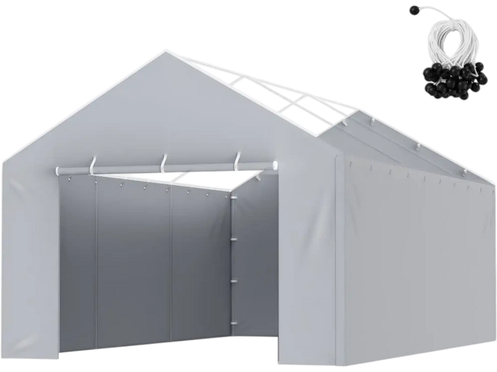 VEVOR Carport Replacement Canopy Cover Side Wall 12 x 20 ft, Garage Tent Shelter Tarp Heavy-Duty Waterproof & UV Protected, Easy Installation with Ball Bungees,Grey (Top and Frame Not Included)