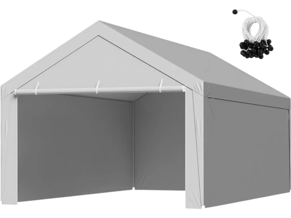 VEVOR Carport Replacement Canopy, 12 x 20 ft Potable Garage Tent Top Tarp with Sidewalls, UV-Resistant & Waterproof, Heavy Duty Car Shelter Tarp with Ball Buggees, Grey, Frame Not Included