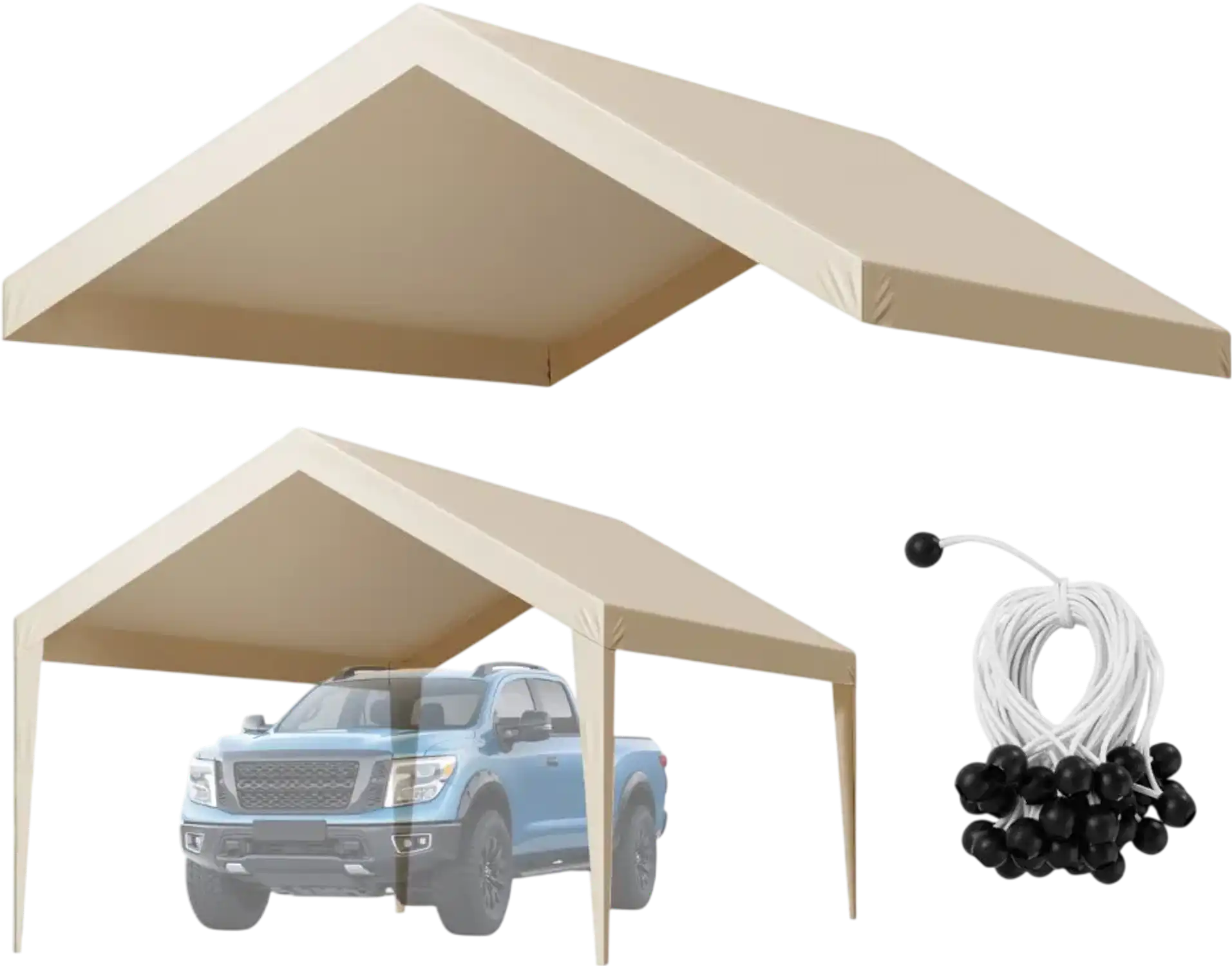 Vevor Carport Replacement Canopy 12' x 20' Waterproof UV-Resistant Beige Cover New