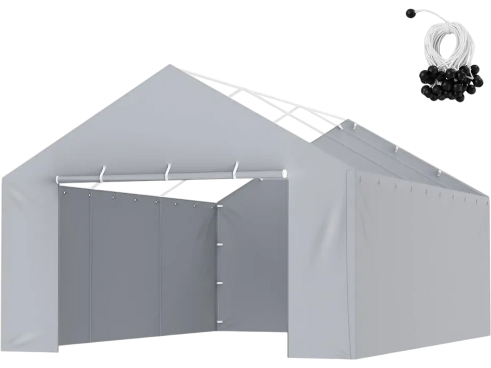 VEVOR Carport Replacement Canopy Cover Side Wall 13 x 20 ft, Garage Tent Shelter Tarp Heavy-Duty Waterproof & UV Protected, Easy Installation with Ball Bungees,Grey (Top and Frame Not Included)
