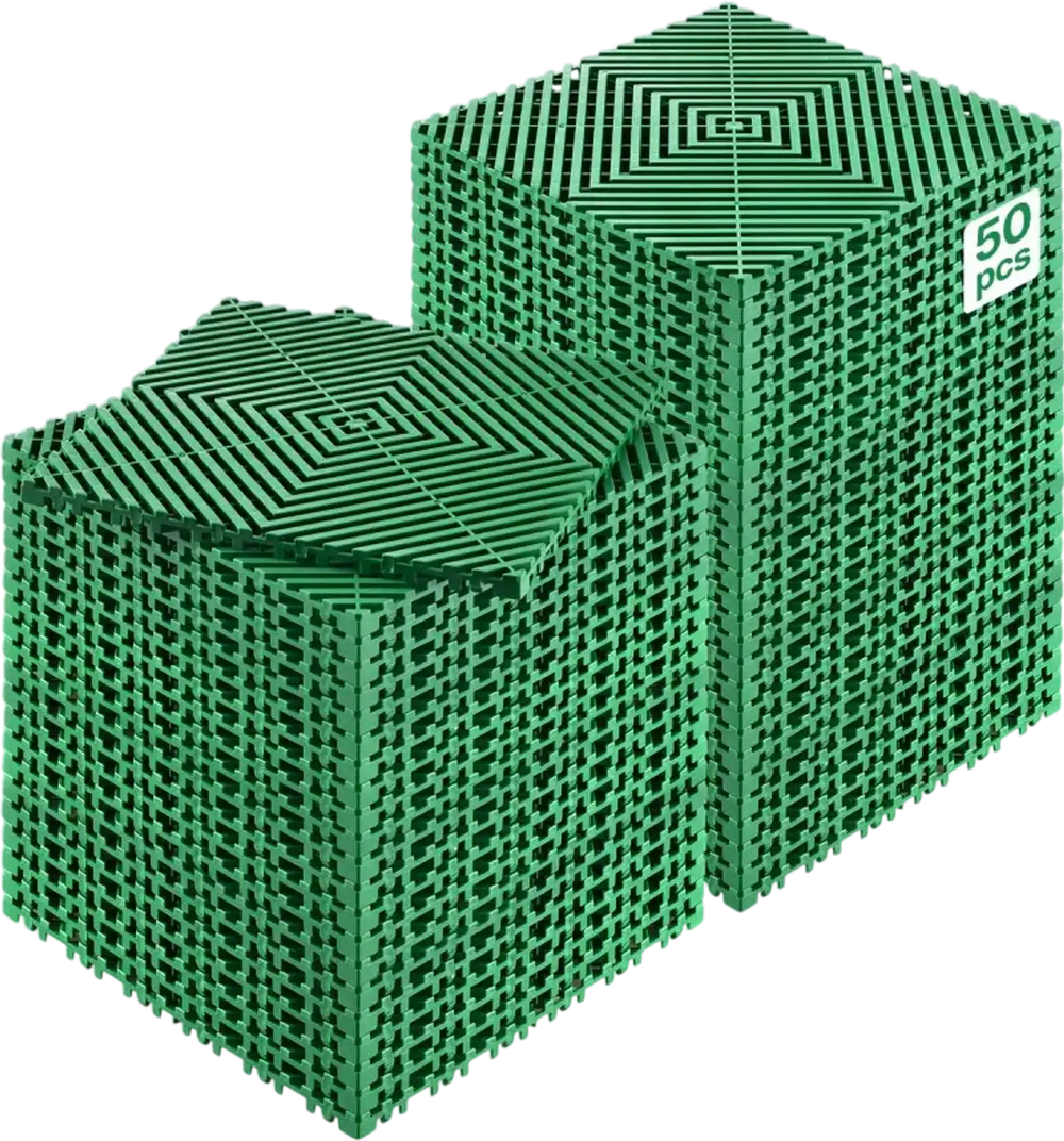 VEVOR Interlocking Drainage Mat, 50 Pcs Modular Interlocking Cushion, 12” x 12” Splicing Drainage Mats, Non-Slip Green PP Drainage Floor Tile and Shower Mat, for Garage, Garden, Kitchen & Outdoor