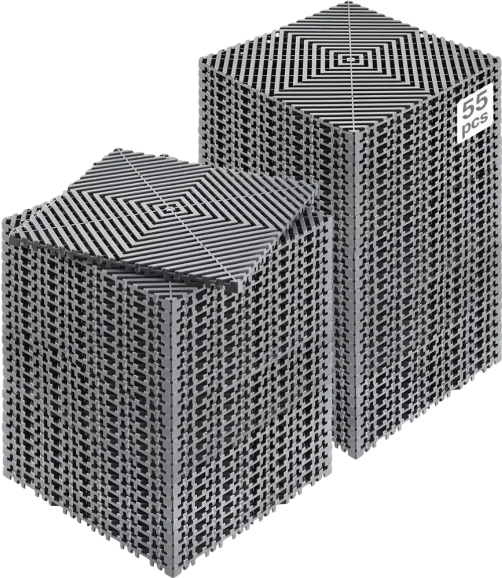 VEVOR Interlocking Drainage Mat, 12” x 12” Modular Interlocking Cushion, 55 Pcs Splicing Drainage Mats, Non-Slip Gray PP Drainage Floor Tile and Shower Mat, for Garage, Garden, Kitchen & Outdoor