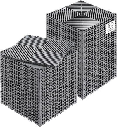VEVOR Interlocking Drainage Mat, 12” x 12” Modular Interlocking Cushion, 50 Pcs Splicing Drainage Mats, Non-Slip Gray PP Drainage Floor Tile and Shower Mat, for Garage, Garden, Kitchen & Outdoor