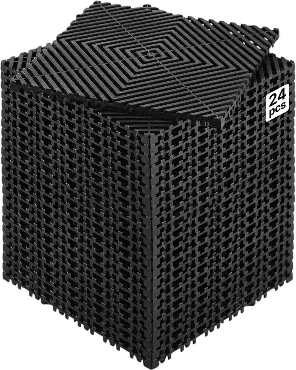 VEVOR Interlocking Drainage Mat, 12” x 12” Modular Interlocking Cushion, 24 Pcs Splicing Drainage Mats, Non-Slip Black PP Drainage Floor Tile and Shower Mat, for Garage, Garden, Kitchen & Outdoor