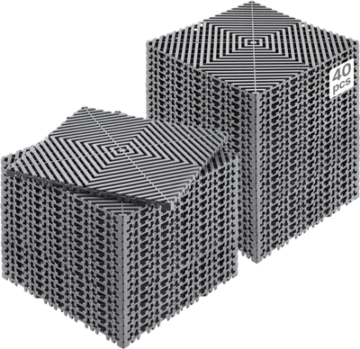 VEVOR Interlocking Drainage Mat, 12” x 12” Modular Interlocking Cushion, 40 Pcs Splicing Drainage Mats, Non-Slip Gray PP Drainage Floor Tile and Shower Mat, for Garage, Garden, Kitchen & Outdoor