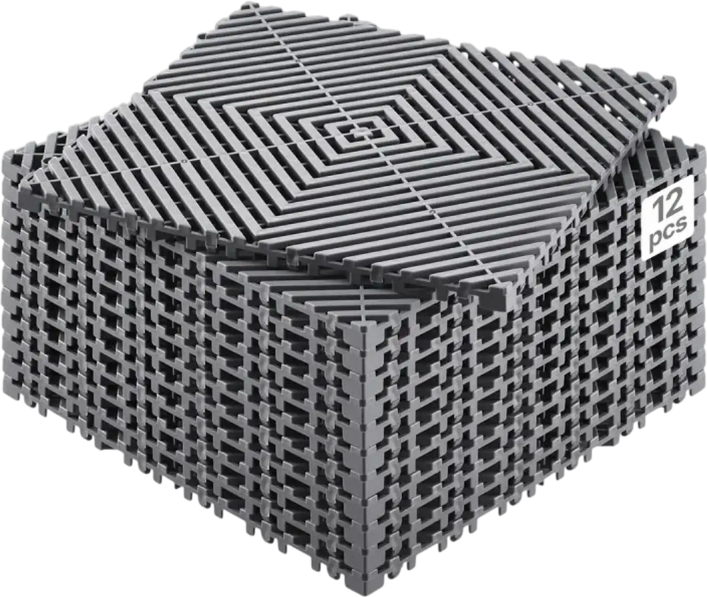 VEVOR Interlocking Drainage Mat, 12” x 12” Modular Interlocking Cushion, 12 Pcs Splicing Drainage Mats, Non-Slip Gray PP Drainage Floor Tile and Shower Mat, for Garage, Garden, Kitchen & Outdoor