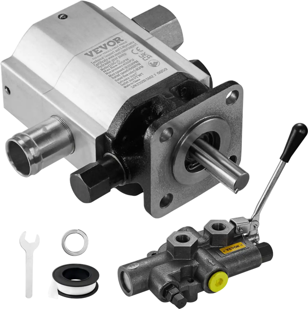 VEVOR Hydraulic Wood Log Splitter Pump Kit, 16 GPM, 2 Stage 4000 PSI Aluminum Hydraulic Gear Pump, with Valve 1'' Inlet 1/2'' NPT Outlet 3600 RPM, for Small Engine Mounting Log Splitters