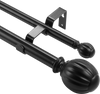VEVOR Double Rod Curtain Rods, 36-72 inches(3-6ft) Adjustable Length, Black Double Curtain Rods with Round Finials, 1" and 3/4" Diameter, Double Window Drapery Rod for Sheer and Blackout Curtains