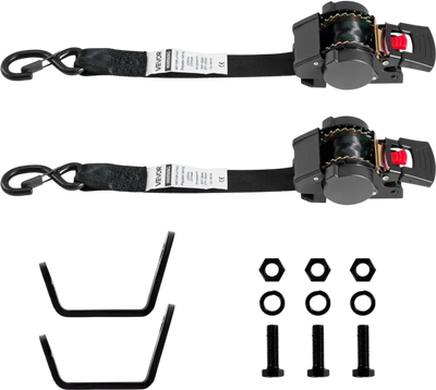VEVOR Wheel Chock Tie-Down Kit, Fixed Trailer Tie Down Strap, Car Tie Down Kit with S-Hook, Break Strength 1649 lbs & Working Load 550 lbs Motorcycle Tie-Down System for Trailers, Boats, Snowmobiles