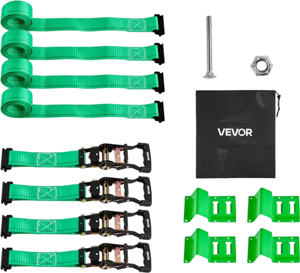 VEVOR Wheel Chock Tie-Down Kit, Chock-Style Trailer Tie Down Strap, Car Tie Down Kit with Buckle, Break Strength 4380 lbs & Working Load 1460 lbs Motorcycle Tie-Down System E-Hooks for ATVs, UTVs