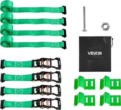 VEVOR Wheel Chock Tie-Down Kit, Chock-Style Trailer Tie Down Strap, Car Tie Down Kit with Buckle, Break Strength 4380 lbs & Working Load 1460 lbs Motorcycle Tie-Down System E-Hooks for ATVs, UTVs
