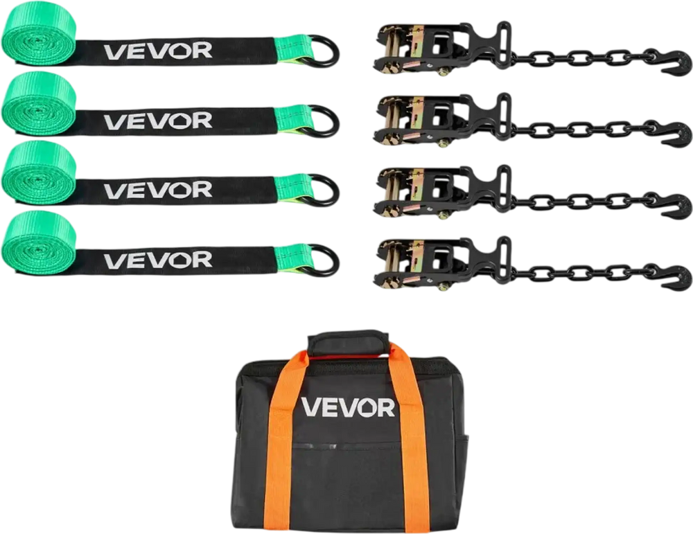 VEVOR Wheel Chock Tie-Down Kit, Tire-Style Tow Dolly Strap, Car Tie Down Kit with Heavy-Duty Hook, Break Strength 10009 lbs & Working Load 3333 lbs Motorcycle Tie-Down System with O-Ring for ATV, SUV