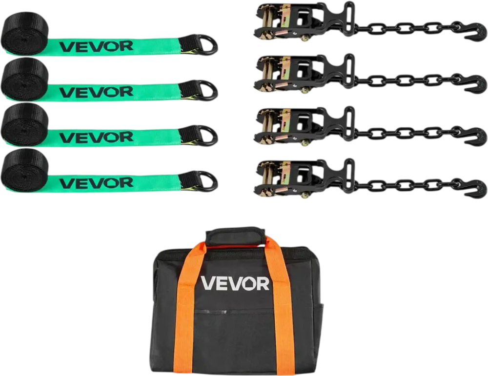 VEVOR Wheel Chock Tie-Down Kit, Tire-Style Tow Dolly Strap, Car Tie Down Kit with Heavy-Duty Hook, Break Strength 10009 lbs & Working Load 3333 lbs Motorcycle Tie-Down System for ATV, SUV, Trailer
