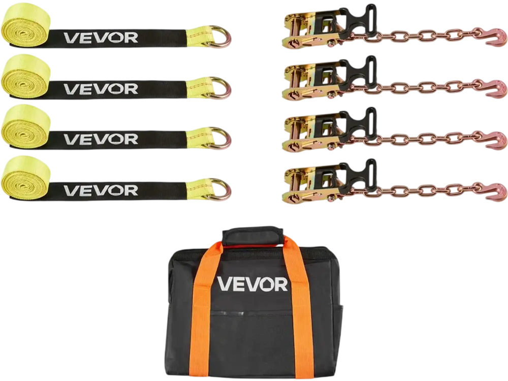 VEVOR Wheel Chock Tie-Down Kit, Tire-Style Tow Dolly Strap, Car Tie Down Kit with Heavy-Duty Hook, Break Strength 10009 lbs & Working Load 3333 lbs Motorcycle Tie-Down System for ATV, SUV, Snowmobiles