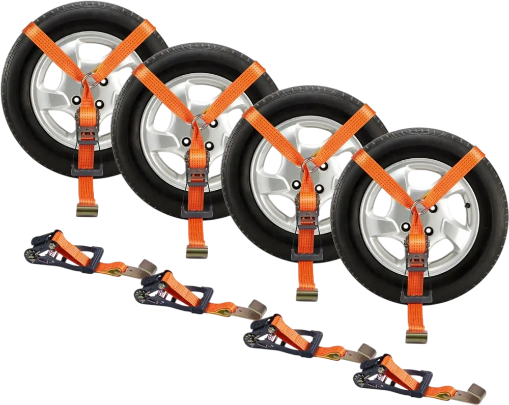 VEVOR Car Tie Down Straps Kit, Lasso Style 2" x 120" Tire Straps, 5512 LBS Working Load, 11023 LBS Breaking Strength, with Flat Hooks for Passenger Car, ATV, Motorcycle, Van, SUV, UTV, Trailer, 4-Pack