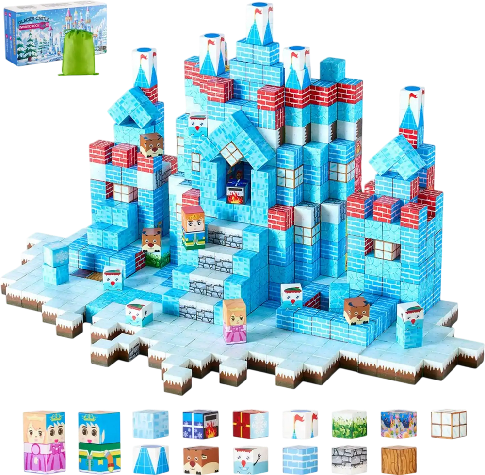 VEVOR Magnetic Blocks, 150 PCS Glacier Castle Set, Magnetic Building Cubes for Kids, STEM Montessori Sensory Toys for Christmas Birthday Gift, Construction Stacking Toy for 3+ Years Old Boys & Girls