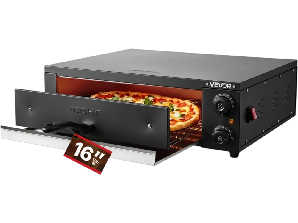 VEVOR Electric Pizza Oven, 16 in Countertop Pizza Oven, 77 to 572°F Temp Range, 1750W Indoor Pizzas Maker w/Timing & Temp Control, Pizzas Cooker w/Dual Heat Tube, Grill Rack, for Kitchen & Commercial