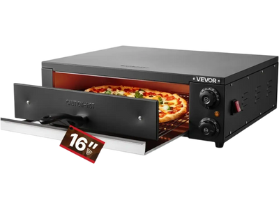 VEVOR Electric Pizza Oven, 16 in Countertop Pizza Oven, 77 to 572°F Temp Range, 1750W Indoor Pizzas Maker w/Timing & Temp Control, Pizzas Cooker w/Dual Heat Tube, Grill Rack, for Kitchen & Commercial