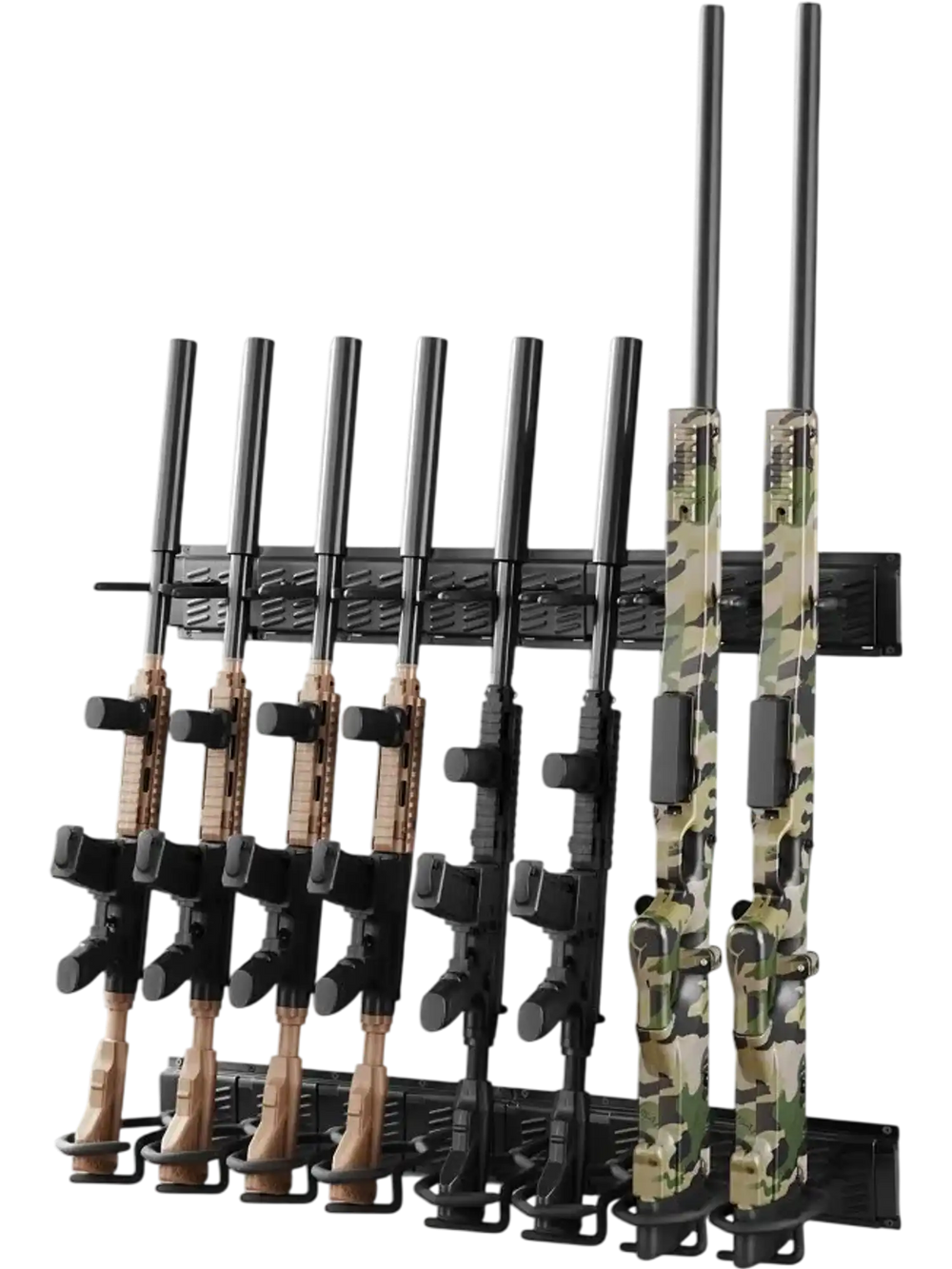 VEVOR Indoor Gun Rack, Heavy Duty Steel, Wall Mount Rifle and Shotgun Rack, 8 Slots for Long Guns, Gun Display Rifle Storage Holder with Screws, for Home Garage Office Retail Shop Hunting Cabin Wall