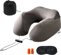 VEVOR Travel Pillow, Neck Pillow for Traveling, Upgraded Bamboo Charcoal Memory Foam Travel Neck Pillow with Eye Mask, Earplugs and Storage Bag, Suitable for Plane Car Home Recliner Use(Dark Gray)