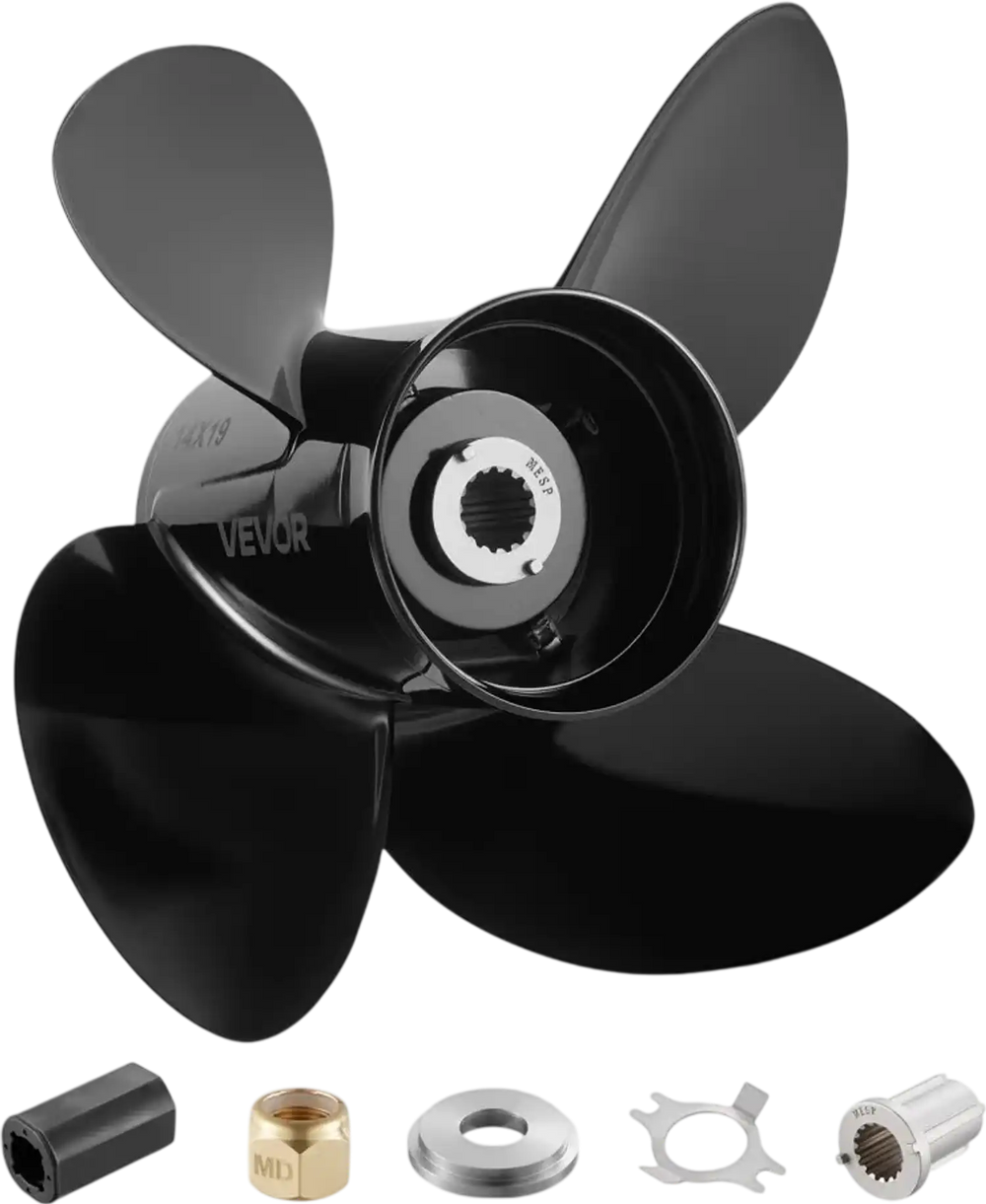 VEVOR Outboard Propeller, Upgrade OEM 15 Spline Tooth Aluminum Outboard Boat Propeller Fit Mercury/Mariner Engines 135-300 HP, 4-3/4" Gearcase, 4-Blade, RH (Right Hand Rotation), OEM No. 48-8M0084495