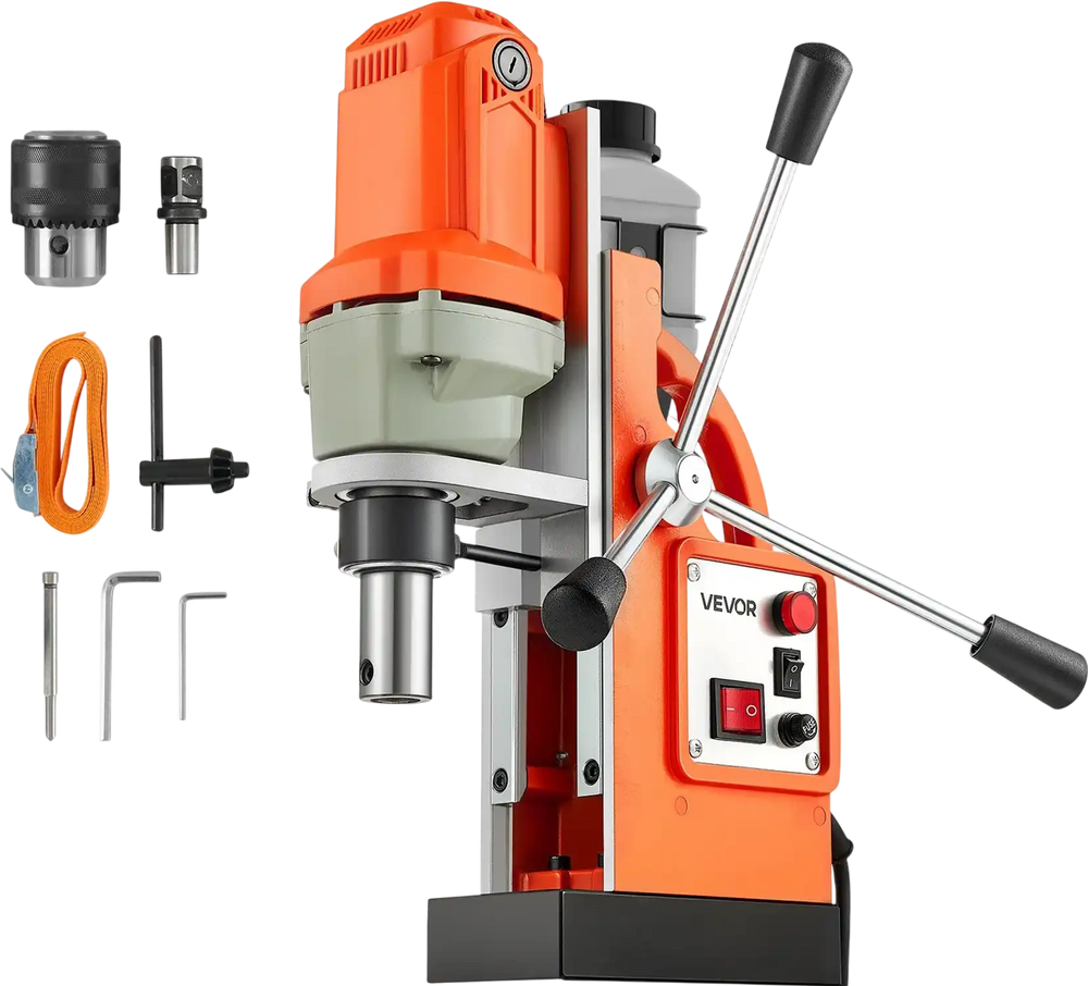 VEVOR Magnetic Drill Press, 1200 W, 1.5 in Boring Diameter, 2248 lbf Power Mag Drill Press, 900 RPM Speed, with Weldon Shank, Efficient Cooling, for Metal Surface, Industrial and Home Improvement