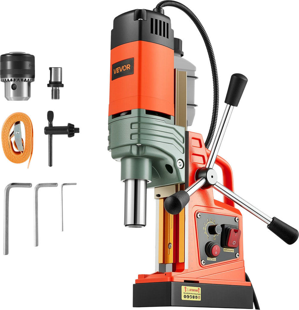VEVOR Magnetic Drill Press, 1400 W, 2 in Boring Diameter, 2810 lbf Power Portable Mag Drill Press, 0–800 RPM Adjustable Speed, with Weldon Shank, for Metal Surface, Industrial and Home Improvement