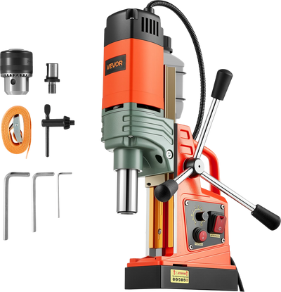 VEVOR Magnetic Drill Press, 1400 W, 2 in Boring Diameter, 2810 lbf Power Portable Mag Drill Press, 0–800 RPM Adjustable Speed, with Weldon Shank, for Metal Surface, Industrial and Home Improvement