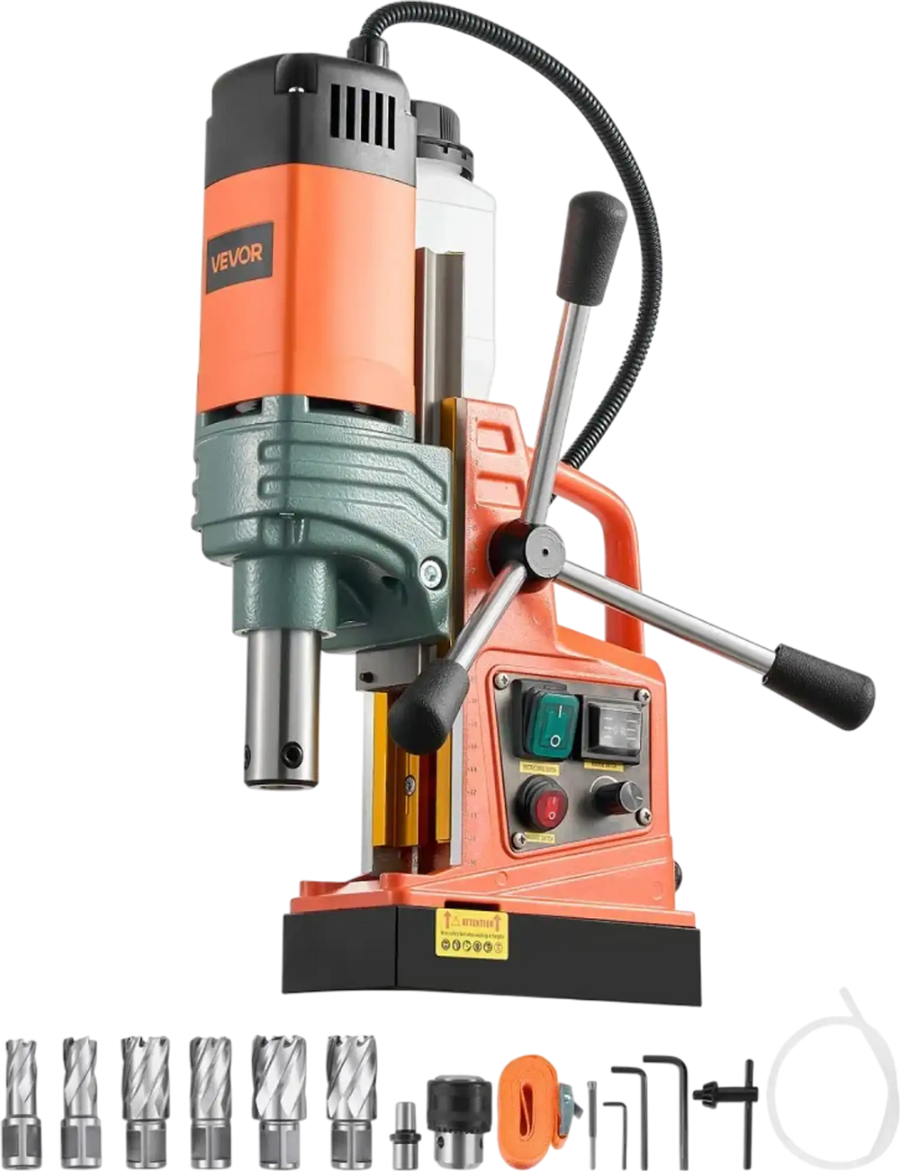 VEVOR Magnetic Drill, 1450W Motor 2 in Coring Diameter, 2922 lbf Magnetic Force, Portable Electric Mag Drill Press with 6 Coring Bits, Variable Speed, Drilling Machine for Metal Surface, Industrial