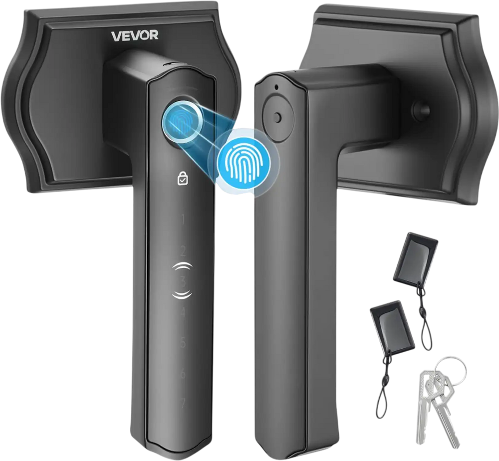 VEVOR Fingerprint Door Lock Set, Electronic Biometric Knob Keyless Entry Door Lock with Handle, Auto Locking, One-Time Code, Anti-Peeking Password, Easy Installation, for Home, Apartment, Matte Black