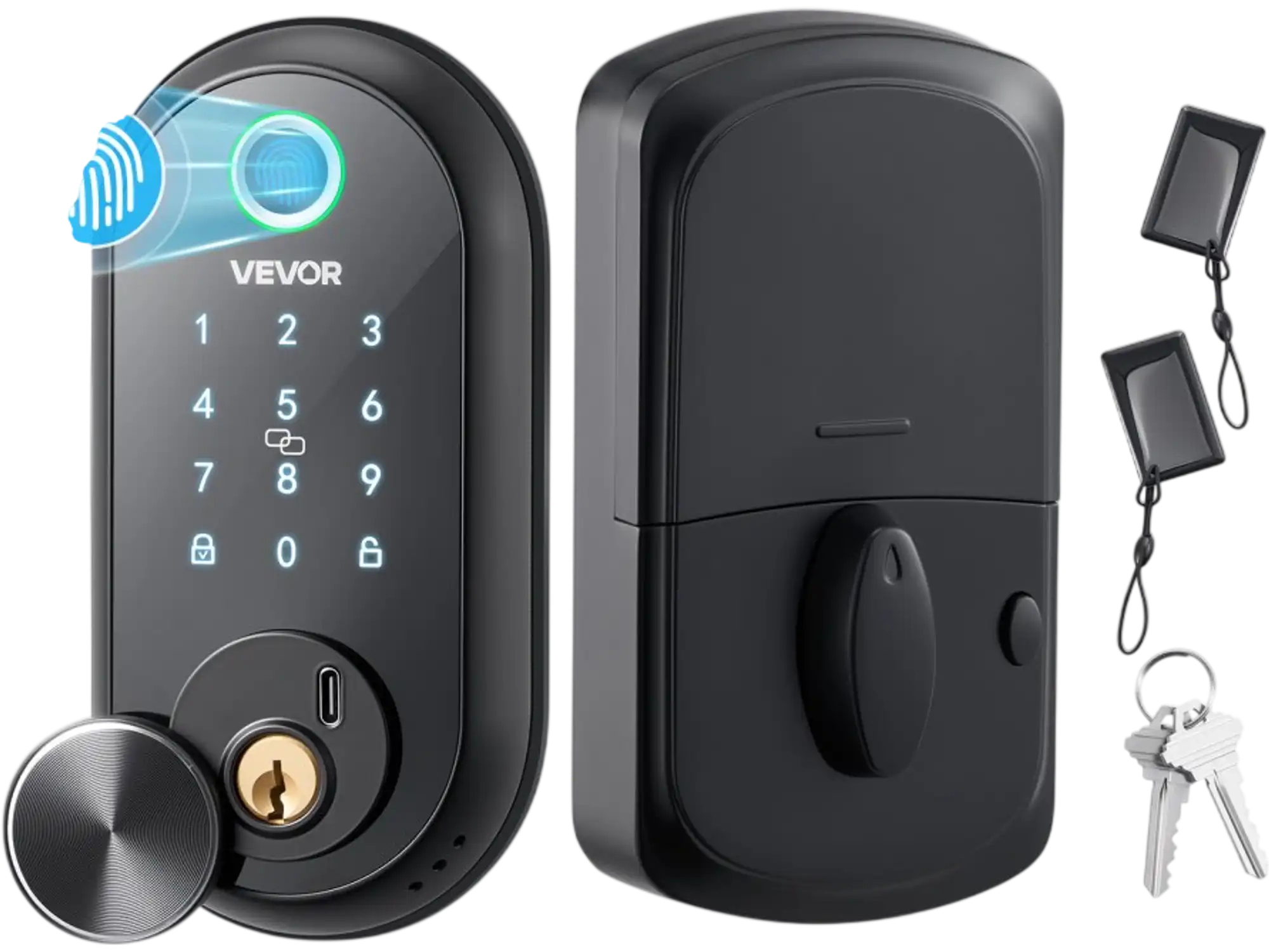 Vevor Fingerprint Door Lock Electronic Biometric Deadbolt Keyless Entry Matte Black New