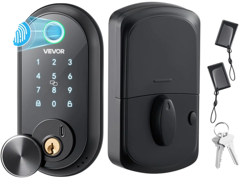 VEVOR Fingerprint Door Lock, Electronic Biometric Deadbolt with Touchscreen, Auto Locking, One-Time Code, Anti-Peeking Password, Keyless Entry Door Lock with IC Cards, for Home, Apartment, Matte Black