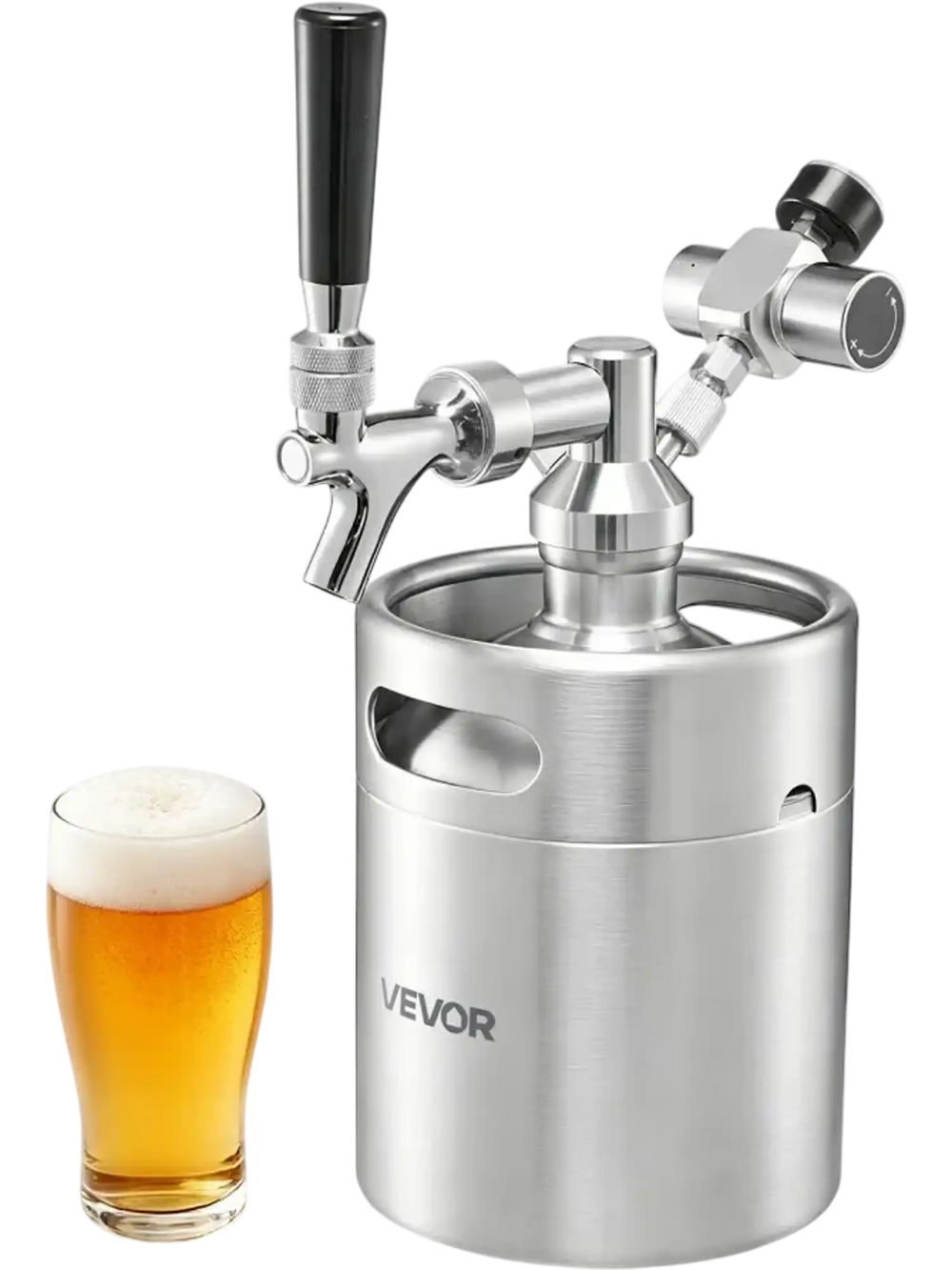 VEVOR 64oz Mini Keg, Pressurized Growler Tap System, 304 Stainless Steel Beer Kit, with Co2 Regulator, Self-Closing Faucet, Keeps Fresh and Carbonation for Homebrew, Craft and Draft Beer