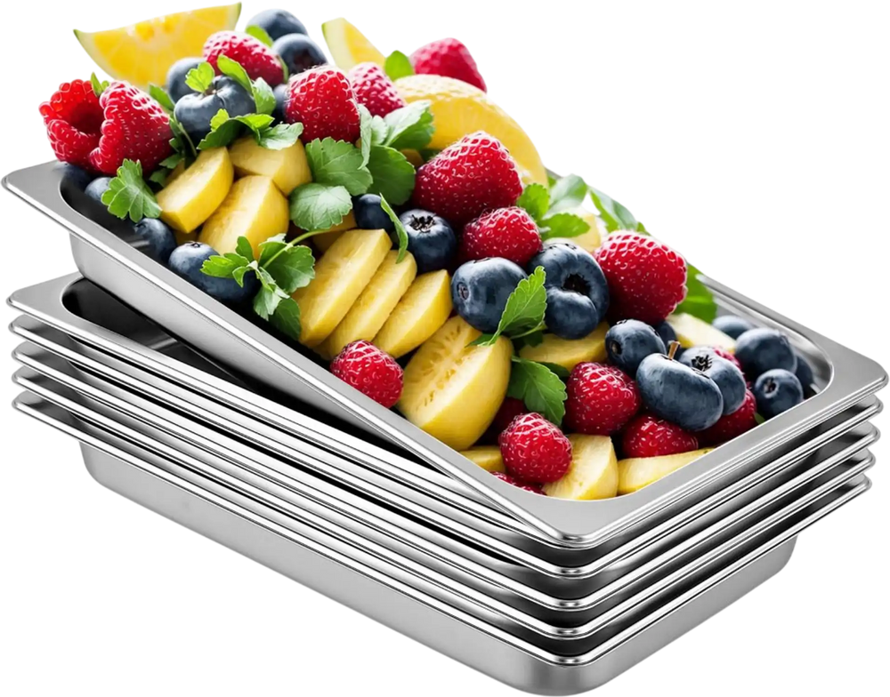 VEVOR 6 Pack Steam Table Pans 20.9 x 12.8 x 2.6 Inch Deep Steam Table Pan Full Size 8.5L Deep Food Container Stainless Steel Oven Tray Hotel Pans Anti-Jam Steam Table Food Pan